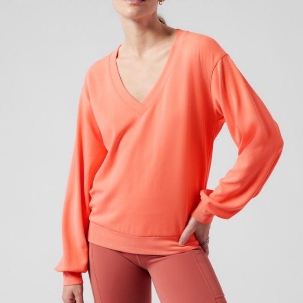 Athleta | Women’s Pullover Willow V-Neck Sweatshirt Peach Sunset Glow Size Small